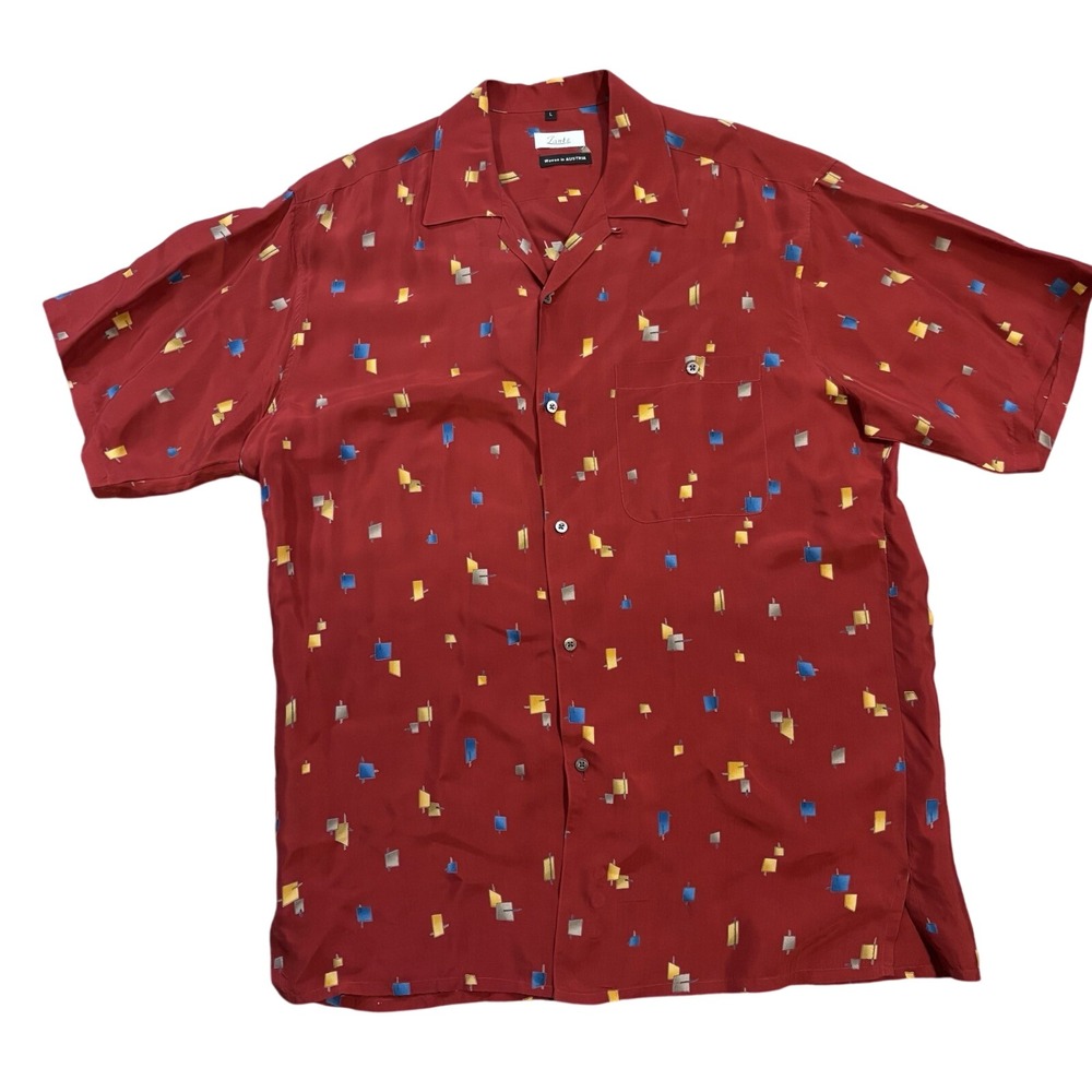 Zante Button‎ Up Shirt Mens Large Red Abstract Cupro Short Sleeve Austria